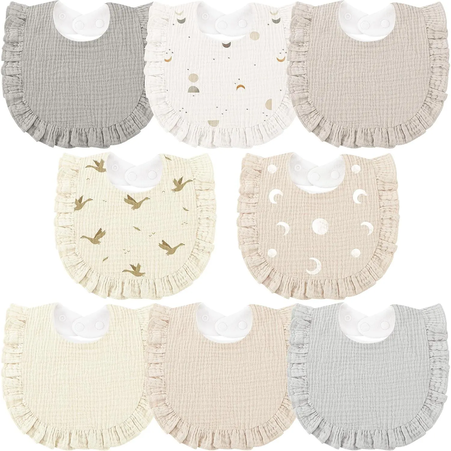 Muslin Baby Bibs, 8-Pack Drool Bibs for Babies, Teething Bibs for Boys & Girls, Soft Absorbent Feeding Bibs
