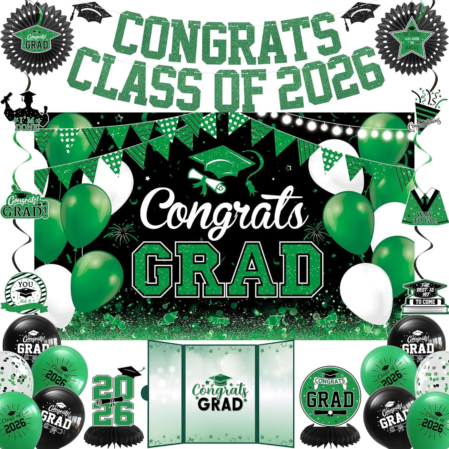 Trgowaul 2026 Graduation Party Decorations, Black Green Class of 2026 Guest Book Alternative, Congrats Grad Signature Certificate Board, Congrats Grad Sign in Poster, Graduation Party Supplies Favors