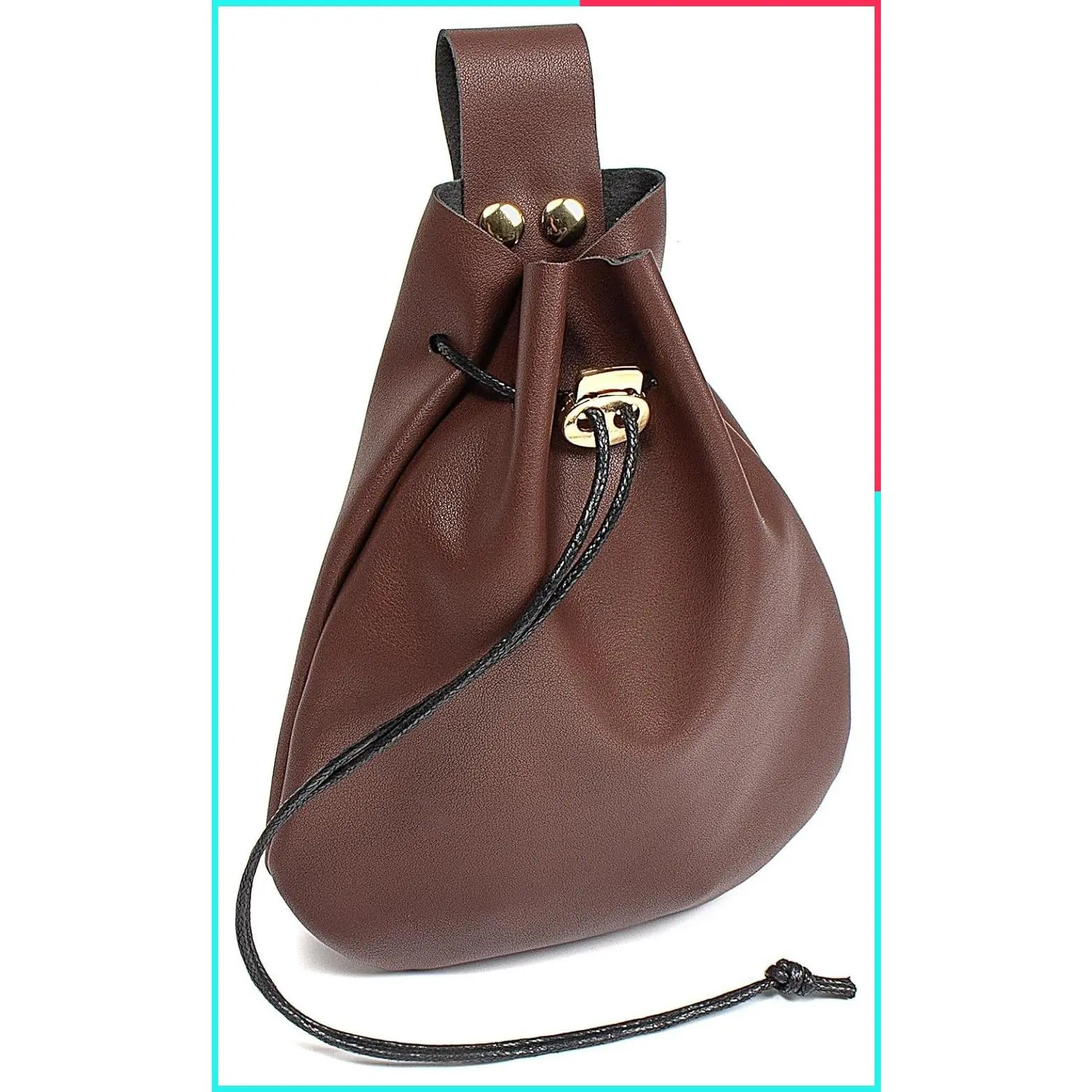 Leather Drawstring Waist Pouch Medieval Renaissance Viking Cosplay Costume Phone Coin Purse Brown
