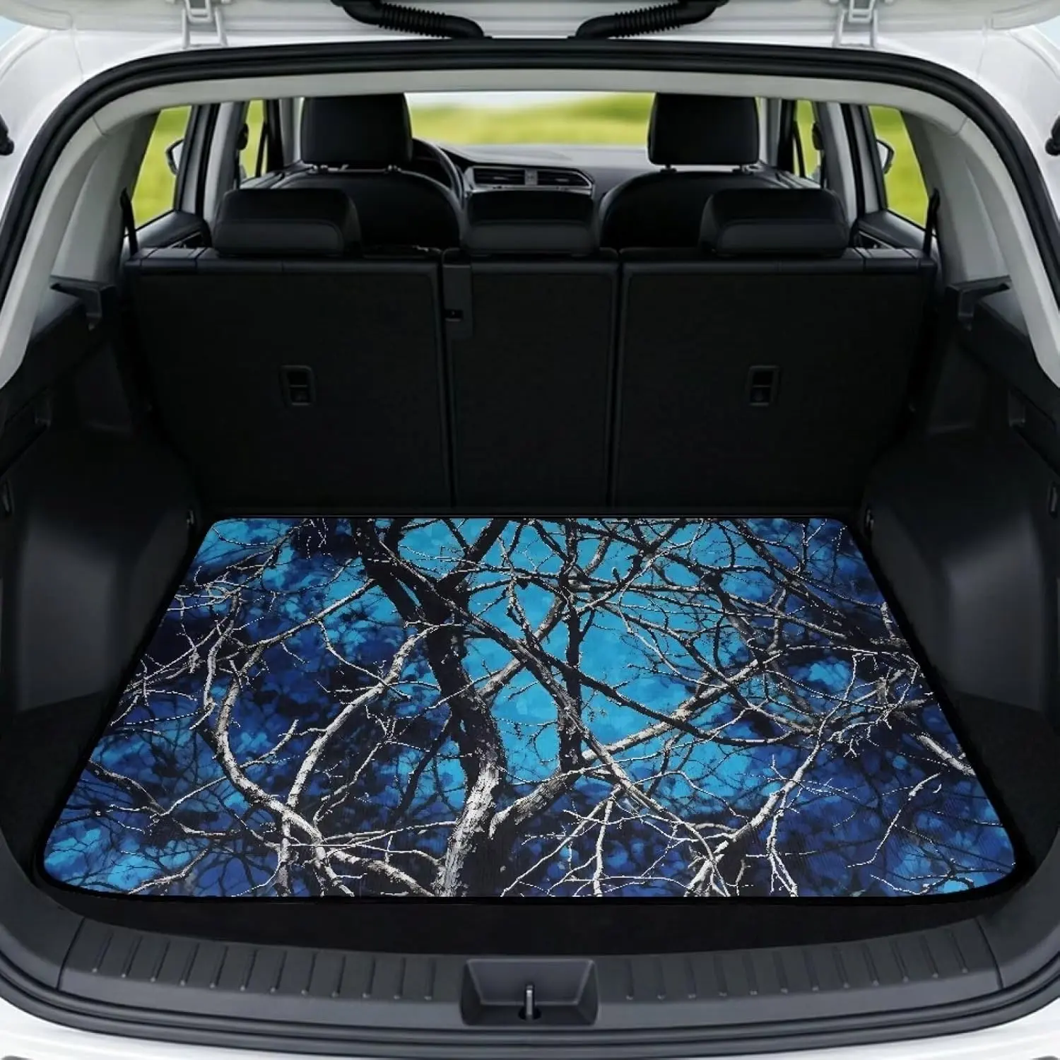 Blue Camo Hunting Branch Car Trunk Mat Cargo Liner for SUV Sedan Truck All Weather Trunk Protection Non Slip Backing Cargo Mat Vehicle Interior Accessories