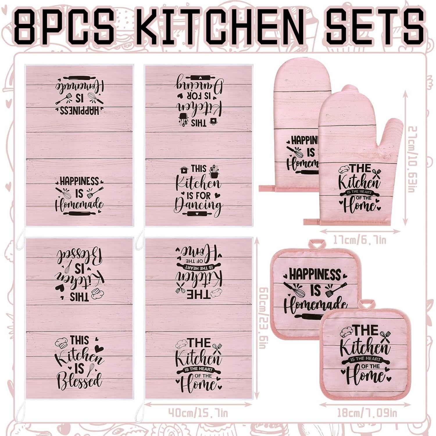 8 count  Kitchen Towels and Dishcloths Sets Oven Mitts and Pot Holders Sets Absorbent Kitchen Gloves Potholders Heat Resistant for Chef Baking Cooking