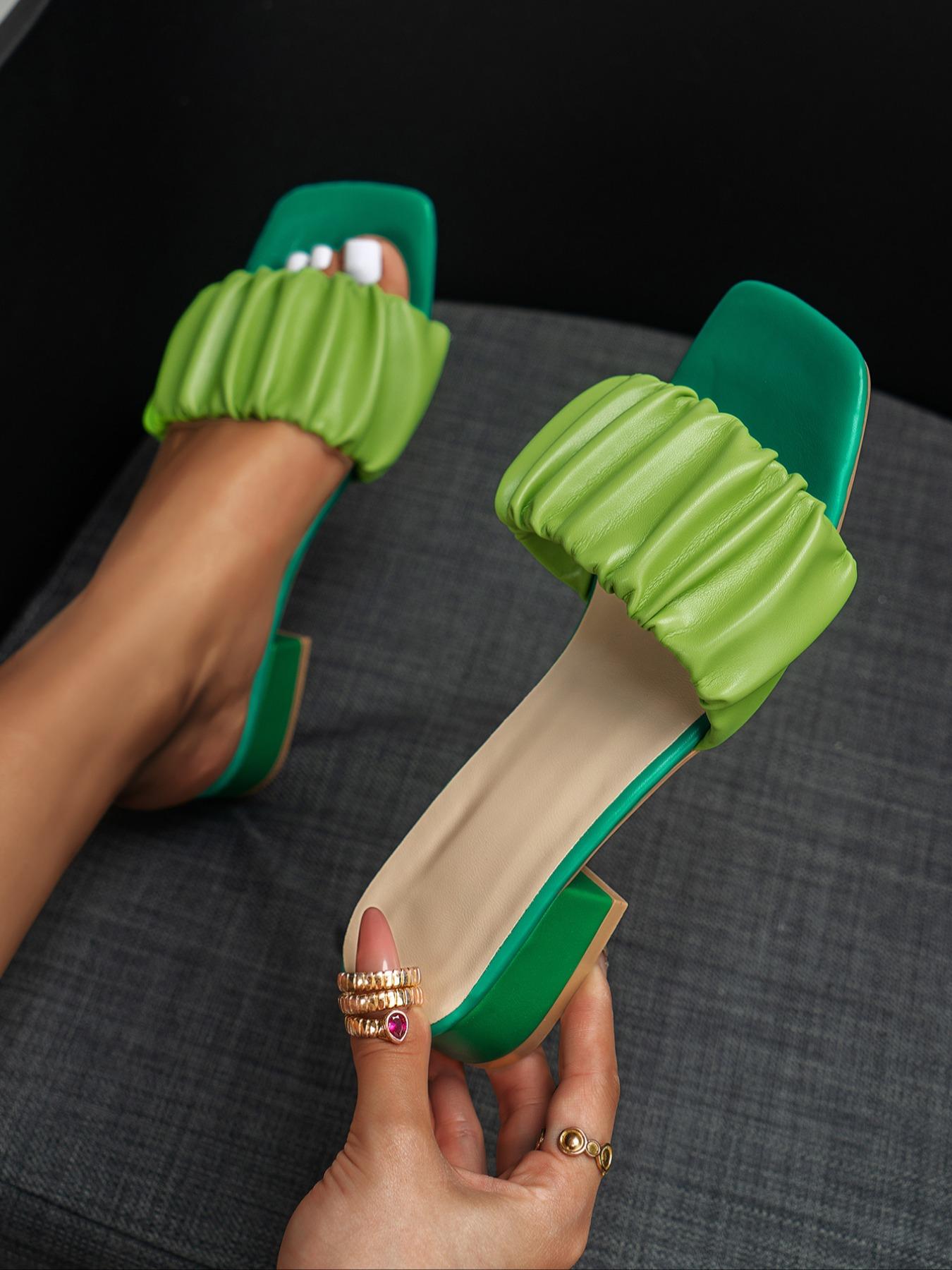 Women's Elegant Ruched Design Slip on Sandals, Trendy Square Toe Flat Sandals, Fashionable Shoes for Daily Wear, Classic Sandals