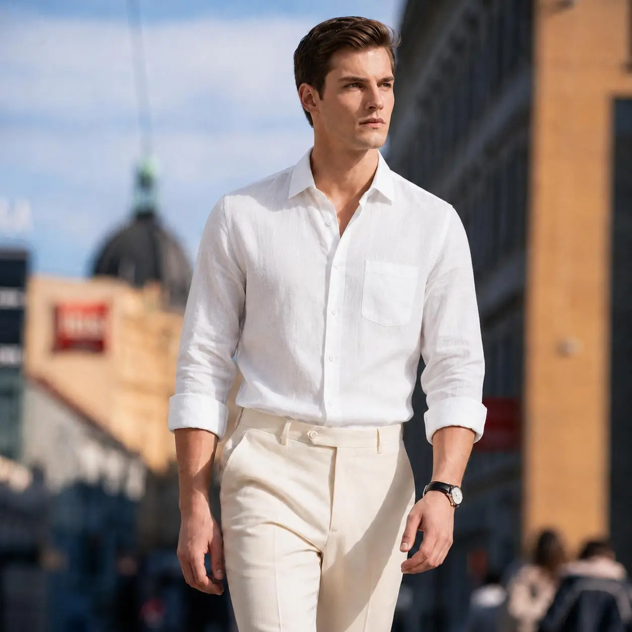 Boveme Men's Old Money Linen Suit Set - Smooth Cotton Top & Shorts, Ideal for Casual Parties, Seaside Vacations (Horse-Inspired Accents), Menswear, French