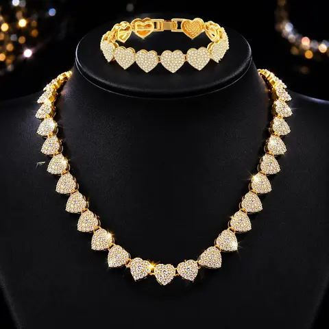 Women's 2-Piece Dainty 14K Gold-Silver Plated Choker Necklace & Bracelet Set Combo, Heart Necklace Jewelry, Romantic Fashion Accessories, Female Gift Idea