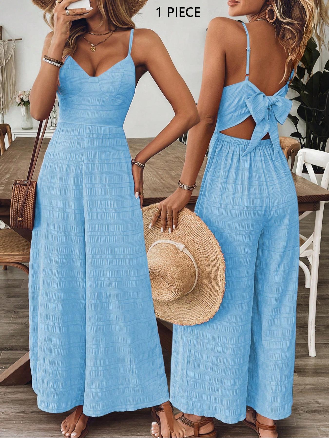 Women's Plain Bow Decor Jumpsuit, 1 Count Casual Sleeveless Cami Jumpsuit for Daily Wear, Ladies Clothes for All Seasons