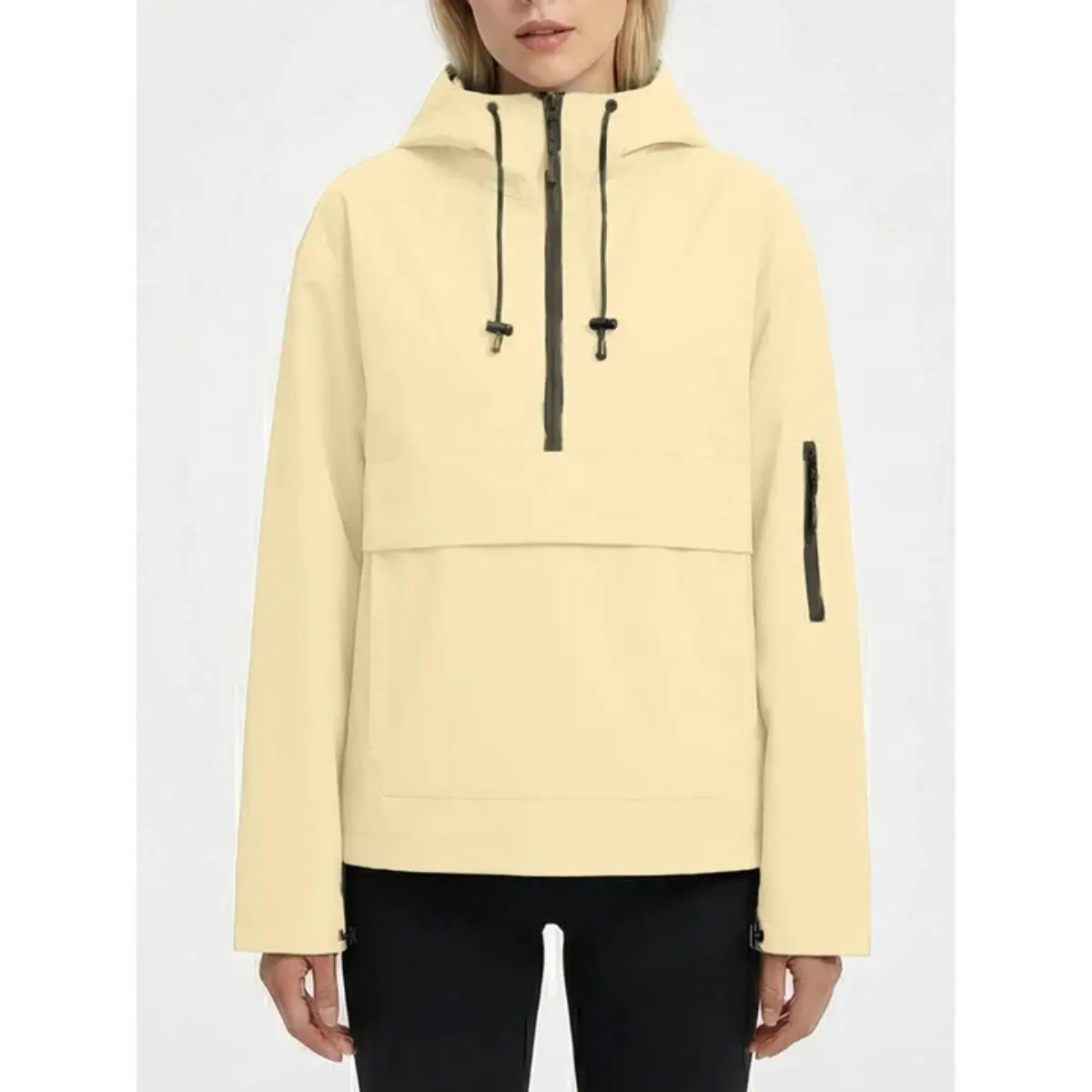 Waterproof Oversized Fall Hoodie Coat Warm Half Zip Rain Jacket With Adjustable Waist,Hood & Cuffs,Large Kangaroo Pocket,Shell Jacket,Ski Jacket,Spring Jacket,Windbreaker,Dog Walking,School Running,Football Mum,Stylish,Womenswear