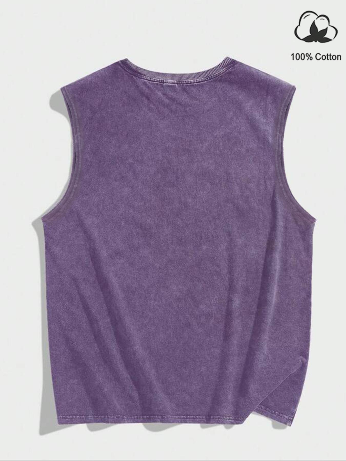 Men's Letter Print Denim-Effect Print Athletic Tank Top, Sleeveless Fitness Tank Tops, Regular Fit Casual Sleeveless Round Neck Top for Summer, Fashion Men's Clothes for Daily Wear, Socks, Cotton