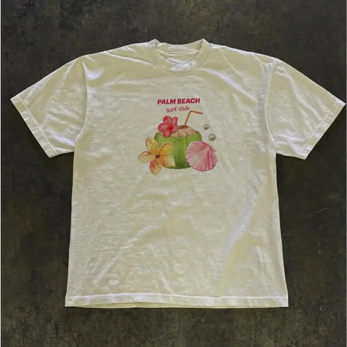 Men's and Women's T-shirt, Y2K Plam Beach Surf Club Tee, Vintage Graphic T-shirt, 2000'S Summer Clothing Womenswear Top Cotton Casual Unisex, Gift For Men Women