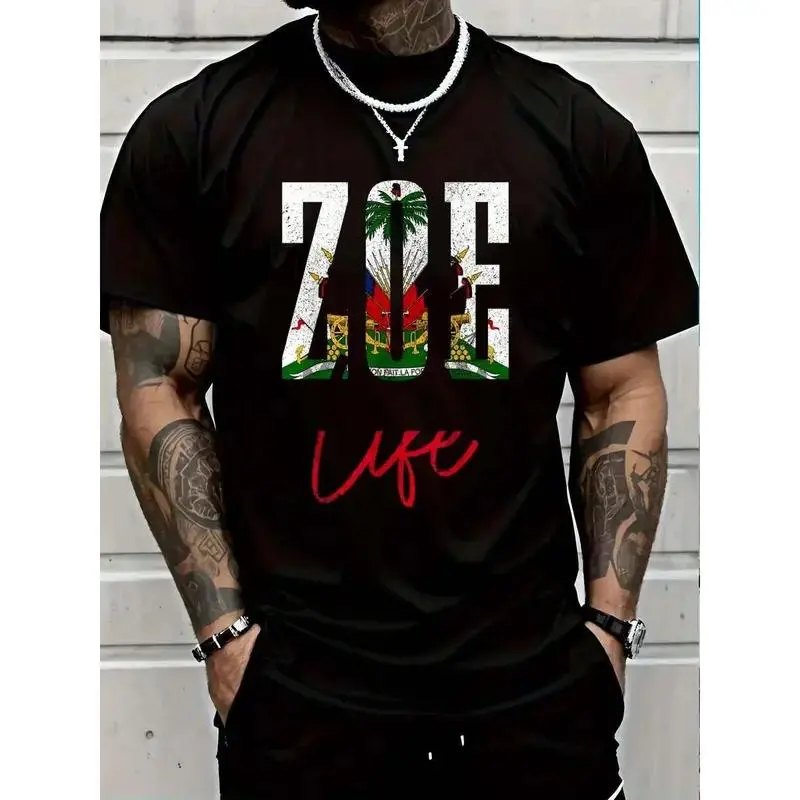 Haiti Zoe Haitian Flag Caribbean Souvenir Short-Sleeve Graphic Tee, Classic Stylish Casual Menswear Sports Top for Men and Women, Shortsleeve