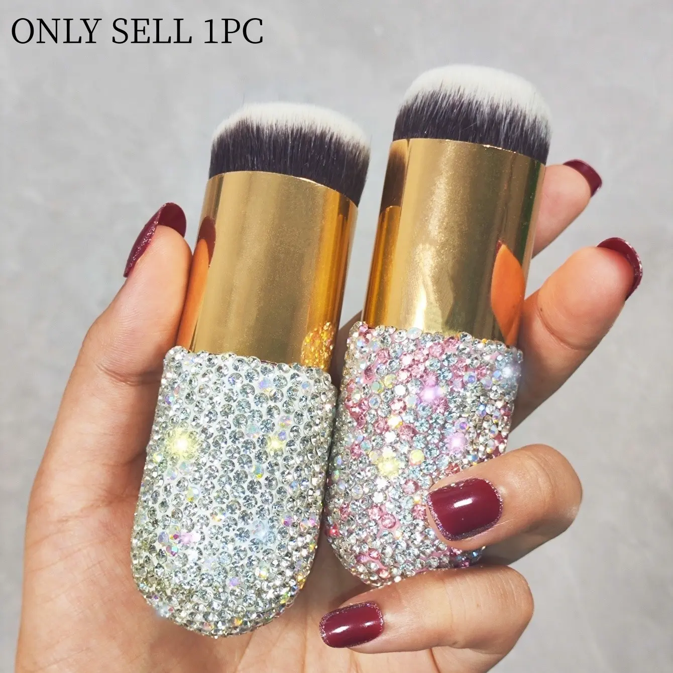 1pc loose powder brush, light and shiny, artificial diamond powder blusher brush, loose powder makeup setting brush, travel, portable household facial makeup brush