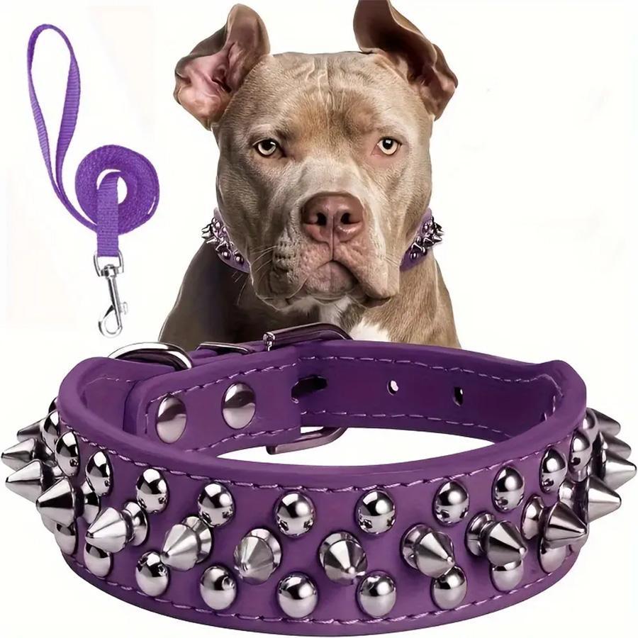 Rivet Dog Collar & Swivel Leash Set, Leash Included, Adjustable Pet Studs Collar, Durable Dog Walking Equipment, Fashionable Pet Walking Essentials, Dog Accessories Tools, Easter Gifts