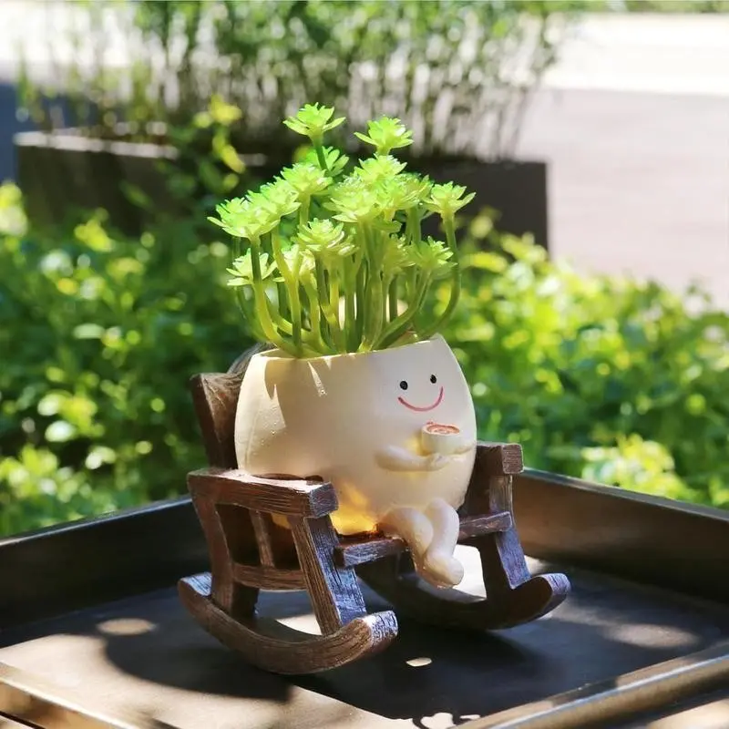 Cartoon Resin Flower Vase, Decorative Vase, Cute Chair Shape with Drain Hole, Home Office Desk Decor, Fun Desktop Ornament, Summer Atmosphere