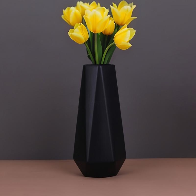 Modern Geometric Vase - Black Cylindrical Design, Durable Plastic, No Electricity Needed, Perfect for Home Decor, Living Room, Bedroom, Office - Ideal Gift for Designers, Vases Home Decor, Decorative Centerpiece, Contemporary Style, Elegant Craftsmanship