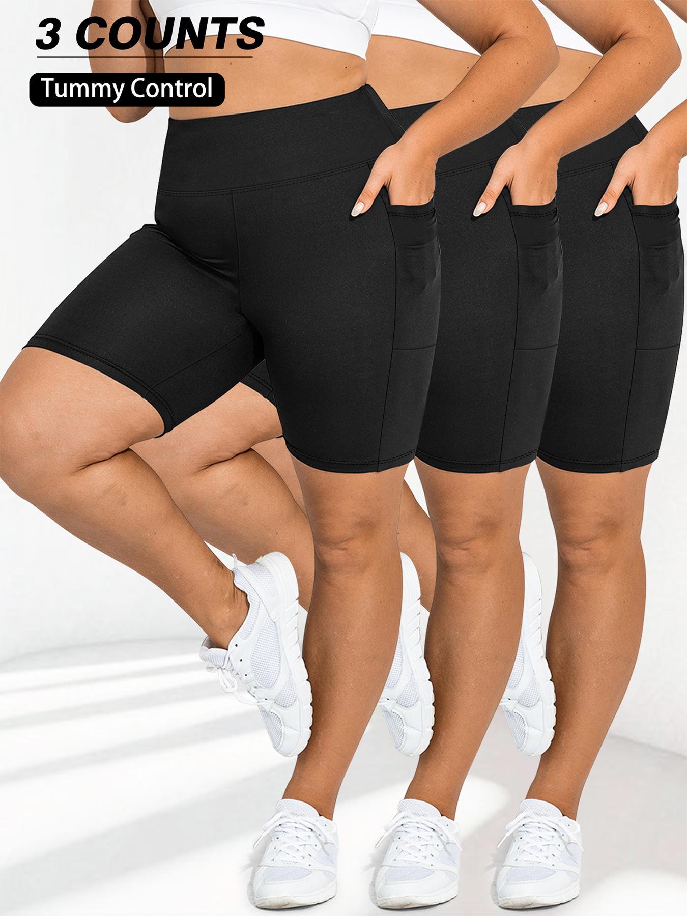 [Plus Size] Solid Pocket High Waist Short Leggings, Casual Comfy Breathable Skinny Shorts for Daily Wear, Workout Clothes, Gymclothes, Women's Bottoms for Summer