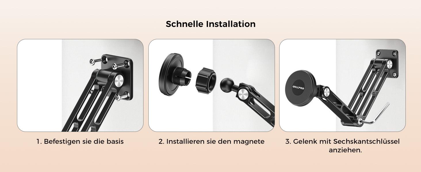 OHLPRO Tablet Wall Mount Magnetic Aluminium 360 °     Rotating iPad Wall Mount Extendable & Foldable Tablet Holder Wall for Office Kitchen Gym, Universal All Phones & Tablets