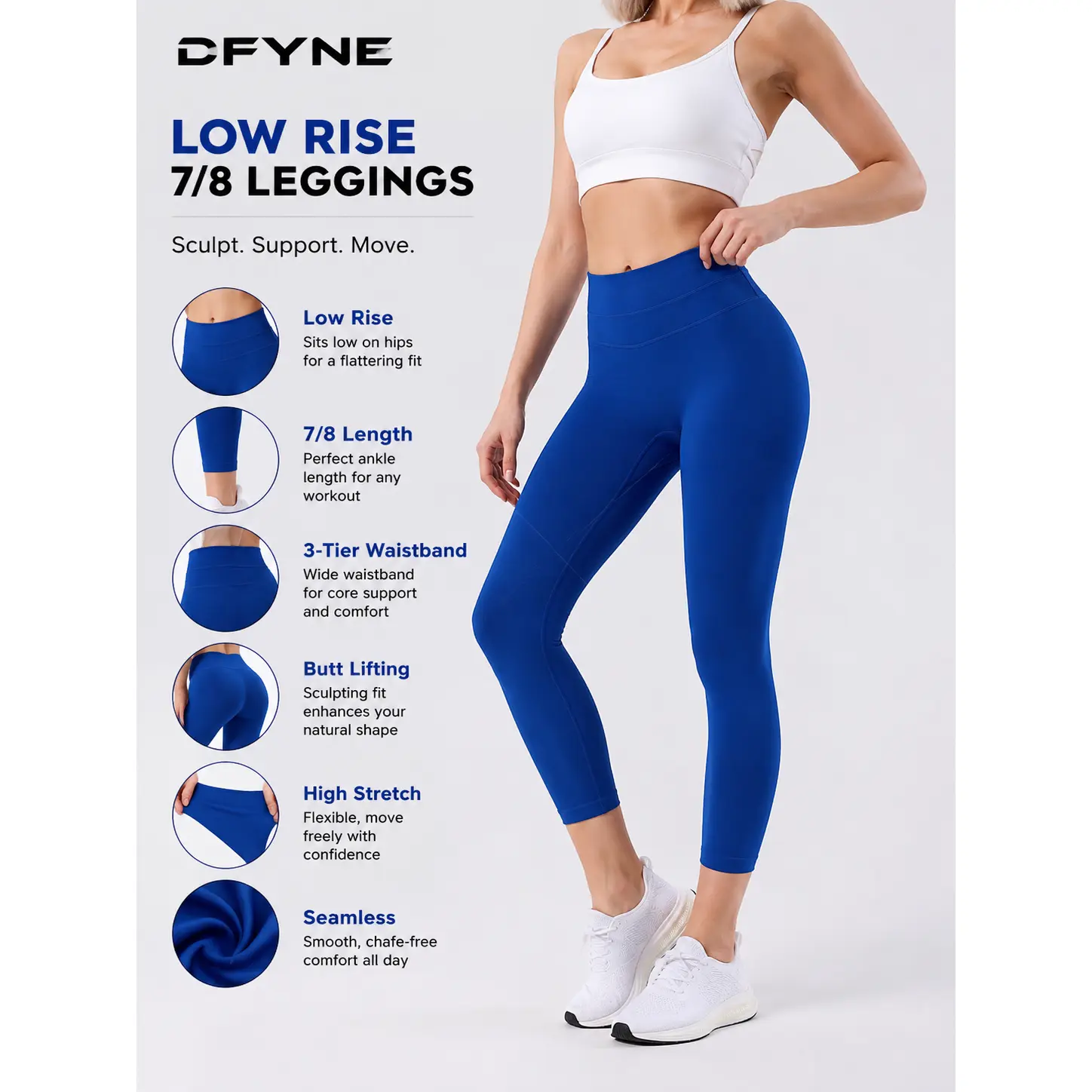 DFYNE Women’s Seamless Low Rise 7/8 Yoga Leggings, 3-Tier Waistband Butt Lifting Workout Pants, High Stretch Gym Fitness Tights,Women's,Fleece,Lined Thermal Leggings,comfortable,clothes,Waist Tummy Control Leggings,Lined Leggings,sport,Waisted,Sof,dynamic