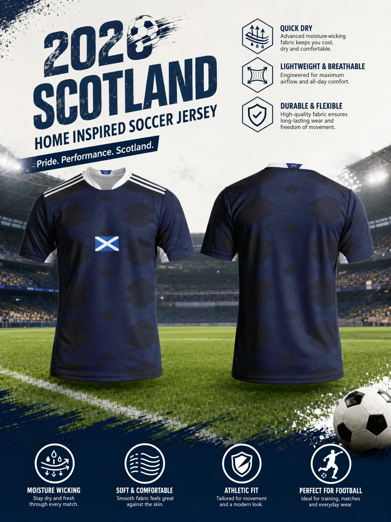 2026 Scotland National Team Home Soccer Jersey, Unisex Sporty Slim Fit, Breathable Athletic Top, Breathable Lightweight Durable, Ideal for Training & Daily Wear