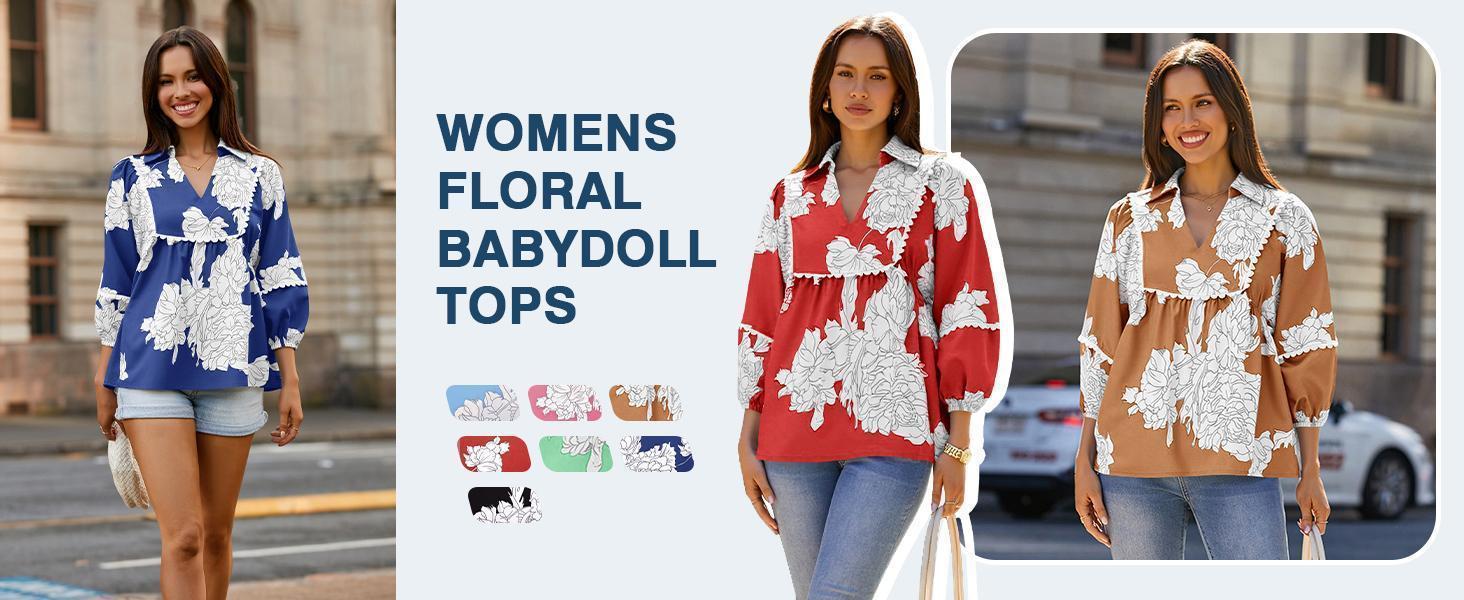 Imily Bela Womens Floral Peplum Babydoll Tops 3/4 Puff Sleeve Pleated Blouse Cute Casual V Neck Loose Fit Flowy Boho Shirts Imily Bela Womens Floral Peplum Babydoll Tops 3/4 Puff Sleeve Pleated Blouse Cute Casual V Neck Loose Fit Flowy Boho Shirts