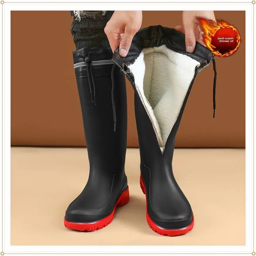 Men'sNon-SlipWaterproofHighTubeBootswithCottonLining,BeachBoots,RainBoots,WarmFishingBoots,ConstructionSiteWaterShoes,RubberShoesF-