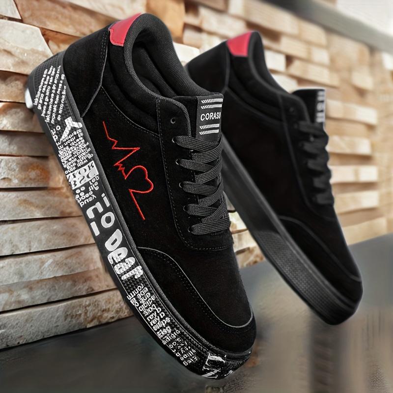 Men's fashionable skateboard shoes, versatile and trendy casual sports shoes for all seasons, red heart embroidery thread, suitable for giving him a birthday gift