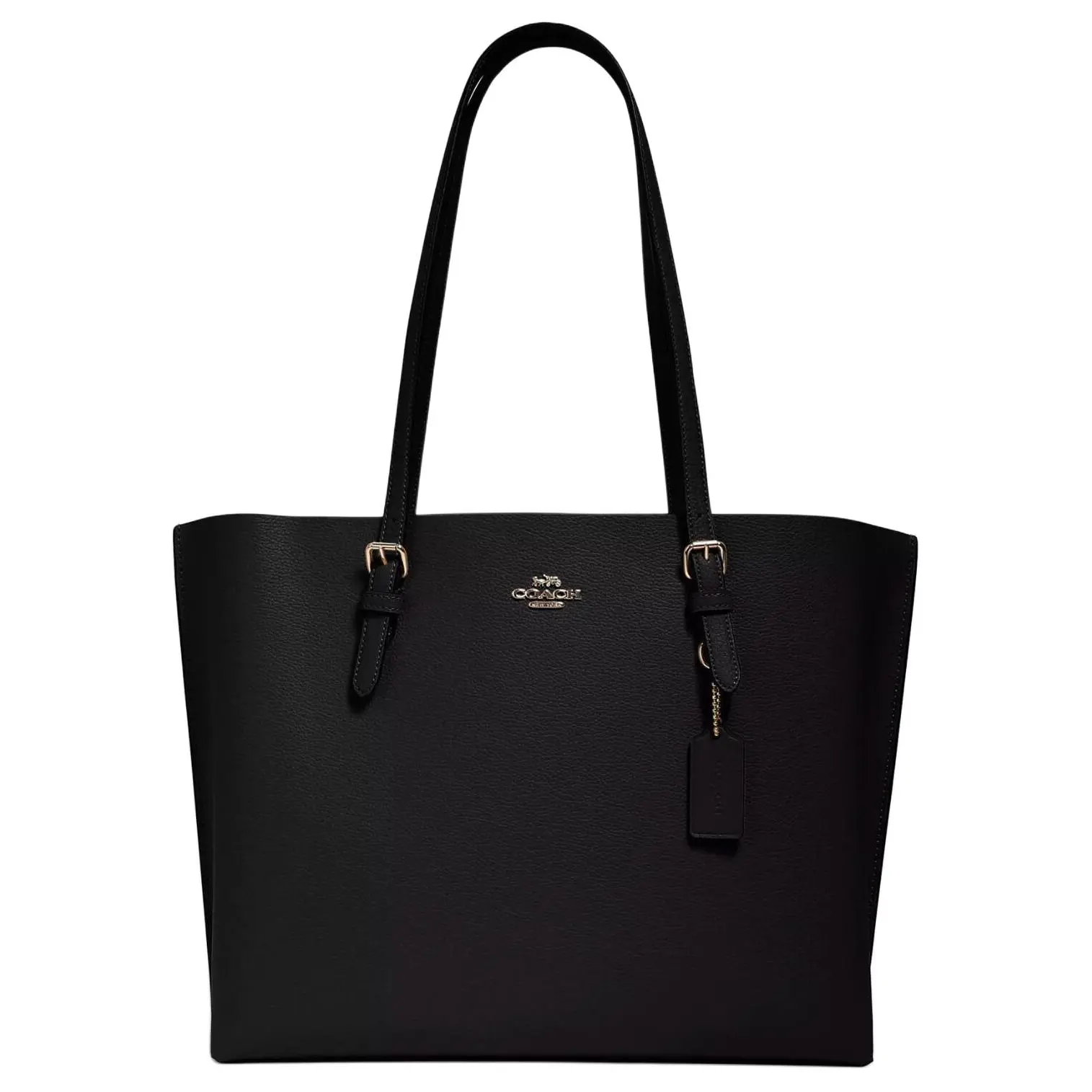 COACH Mollie Leather Tote Bag for Women – Minimalist Logo-Embellished Shoulder Bag in Black