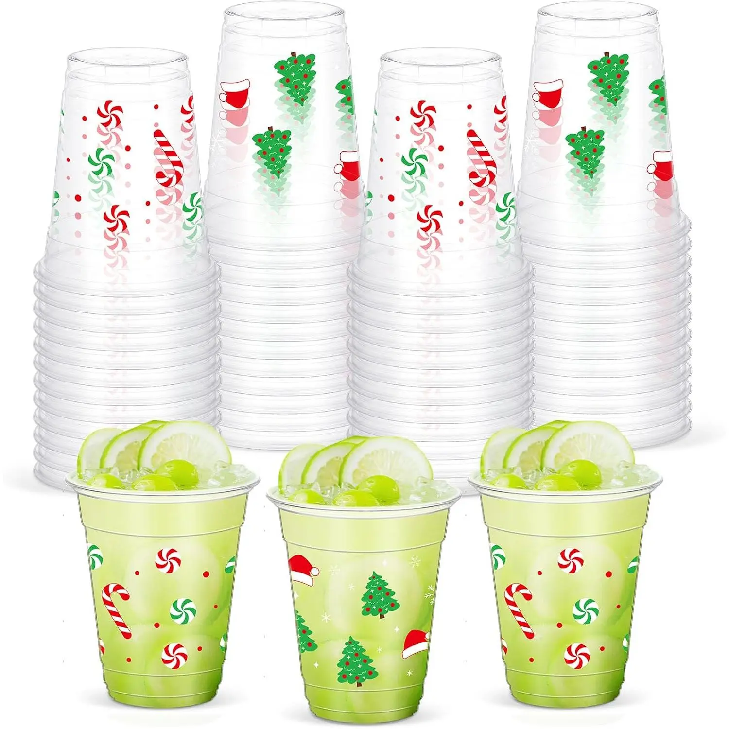 50 count Christmas Party Cups Bulk Christmas Plastic Cups Disposable Xmas Team Naughty or Nice Drinking Supplies for Winter Holiday Party Favor(12 Oz, Bright Style)