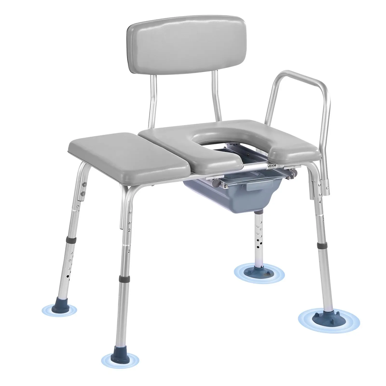 VEVOR Bedside Commode Chair, 500 lbs Weight Capacity, 4-in-1 Portable Toilet and Raised Toilet Seat with Padded Seat and Backrest, Detachable 5L Bucket, Adjustable Height Adult Potty Chair for Seniors