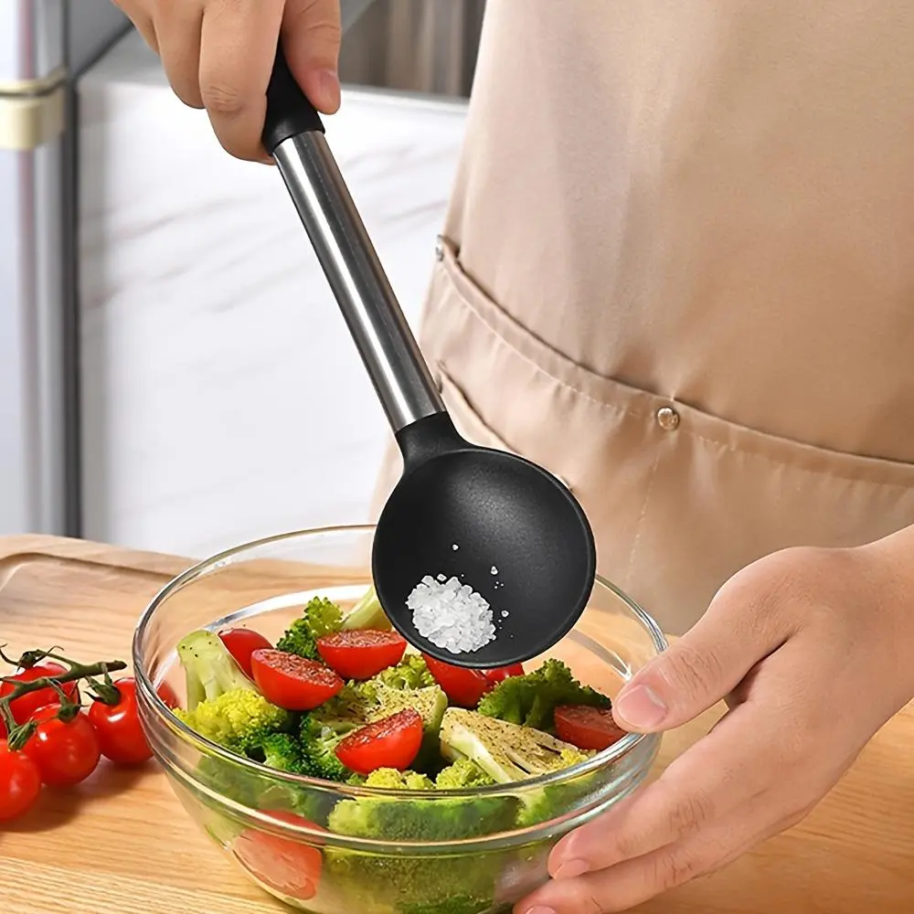 2 Large Silicone Cooking Spoons, Non Stick Solid Basting Spoon, Heat-Resistant Kitchen Utensils for Mixing, Serving, Draining, Stirring, Kitchen Additions