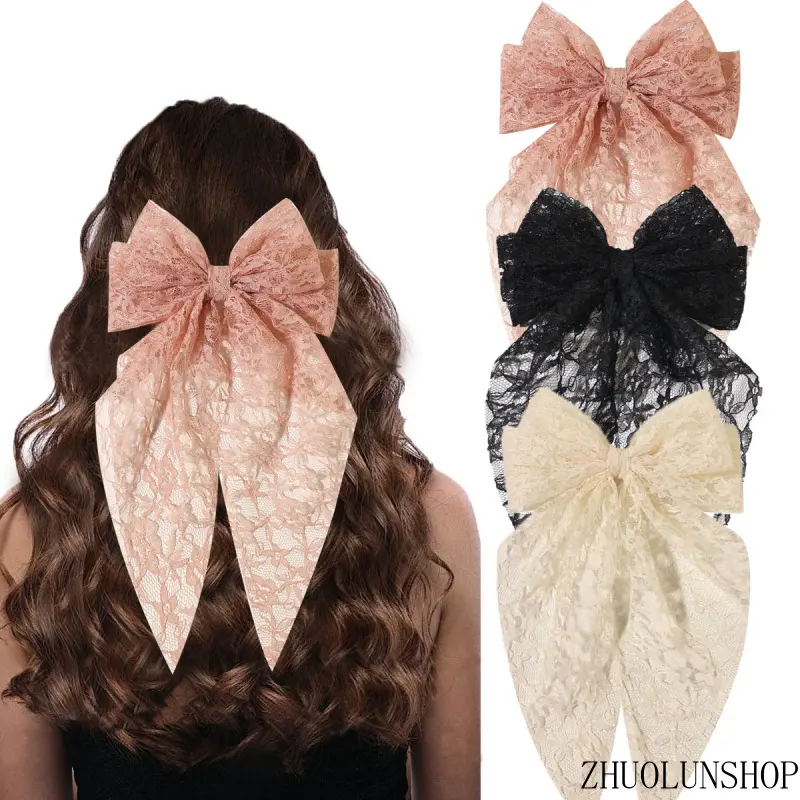Lace Bow Hair Barrettes Set |   Coquette Kawaii Soft Girl Pastel Aesthetic Viral Hair Staples, Thick Hair Friendly Minimalist Pastel Pink Bendy Lace Bowknot Grips, Flexible Bendable Strong Hold Dainty Hair Accessories For Women Teen Girls, Versatile For D