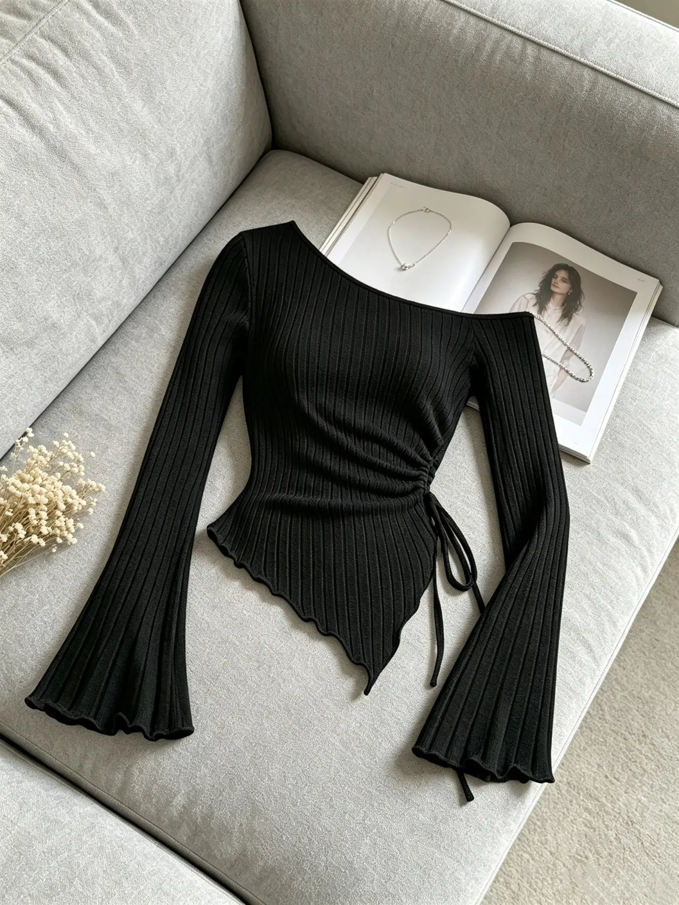 Women's Asymmetrical Off-Shoulder Casual Long Sleeve T-Shirt, Plus Size Summer Top, Trendy European Style, Single Piece Tee for Spring & Fall