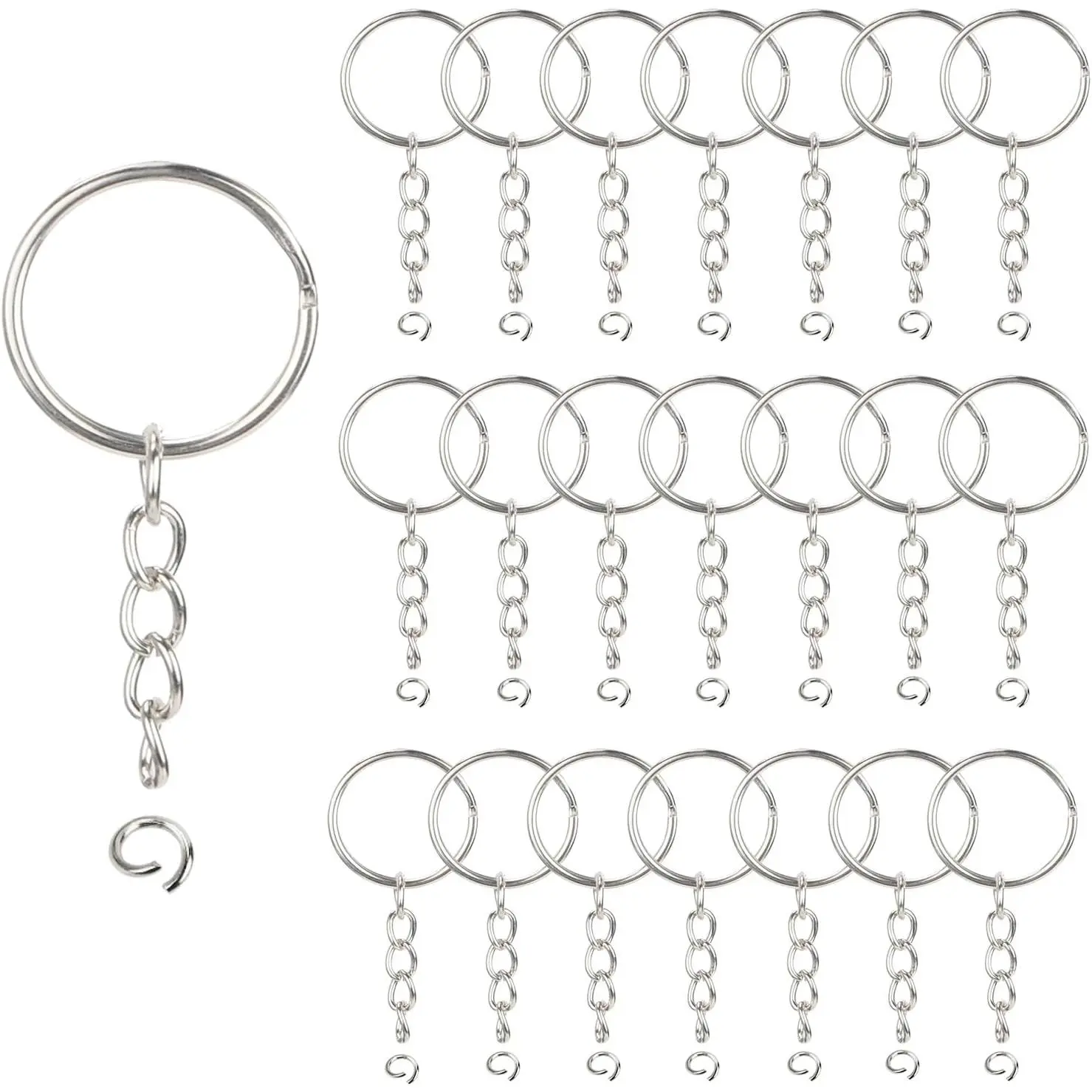 200 count  Making kit,100 Pcs 1 Inch Keychains with Chain and 100 count Jump Rings,DIY Key Rings for Crafts Key Chain Chains,Key Chains Rings  with Open Jump Ring and Connector