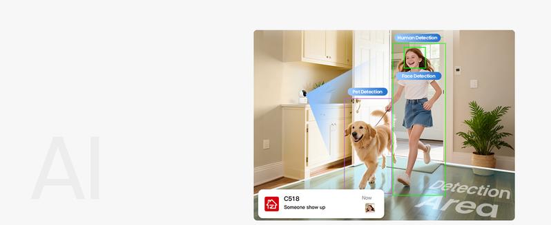 ZOSI 4K Indoor Security Camera C518 Pan/Tilt Pet/Dog/Nanny Plug-in Wifi Camera with Auto Tracking AI Detection 360° View Night Vision 2-Way Audio 5GHz/2.4GHz WiFi 64G Memory Card Included Button Installation