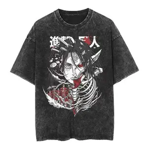 Vintage Acid Washed Oversized T-Shirt | Retro Dark Fantasy Giant Transformed Warrior Skeleton Muscle Blood Splash Manga Graphic 100% Cotton Distressed Unisex Y2K Streetwear Tee