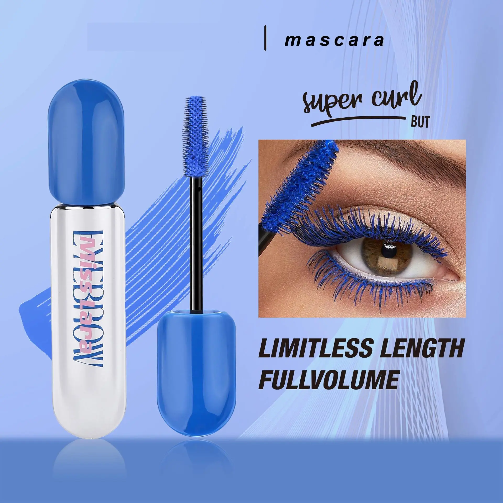 Blue mascara, COS creative eye makeup primer, 2D-inspired colorful eyelash base, volumizing and curl-enhancing, smudge-proof, a must-have for holiday parties, My amazing lashes mascara