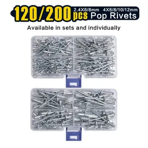 120/ 200pcs Pop Rivets Assortment Kit, 6 Sizes Aluminum Blind Rivets (3/32" 1/8" 5/32" 3/16") Assorted Blind Rivets