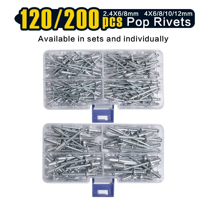 120/ 200pcs Pop Rivets Assortment Kit, Fasteners, 6 Sizes Aluminum Blind Rivets (3/32" 1/8" 5/32" 3/16") Assorted Blind Rivets