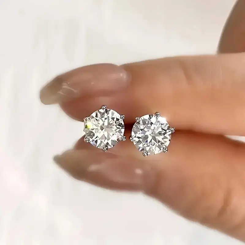 4ct Moissanite Stud Earrings - 2pcs 2ct*2, 8mm, S925 Sterling Silver, Screw Back - Exclusive Gift for Wedding, Birthday, Anniversary, New Year, Mother's Day magnetic earrings non tarnish jewelry earring stacks turquoisejewelry earrings for