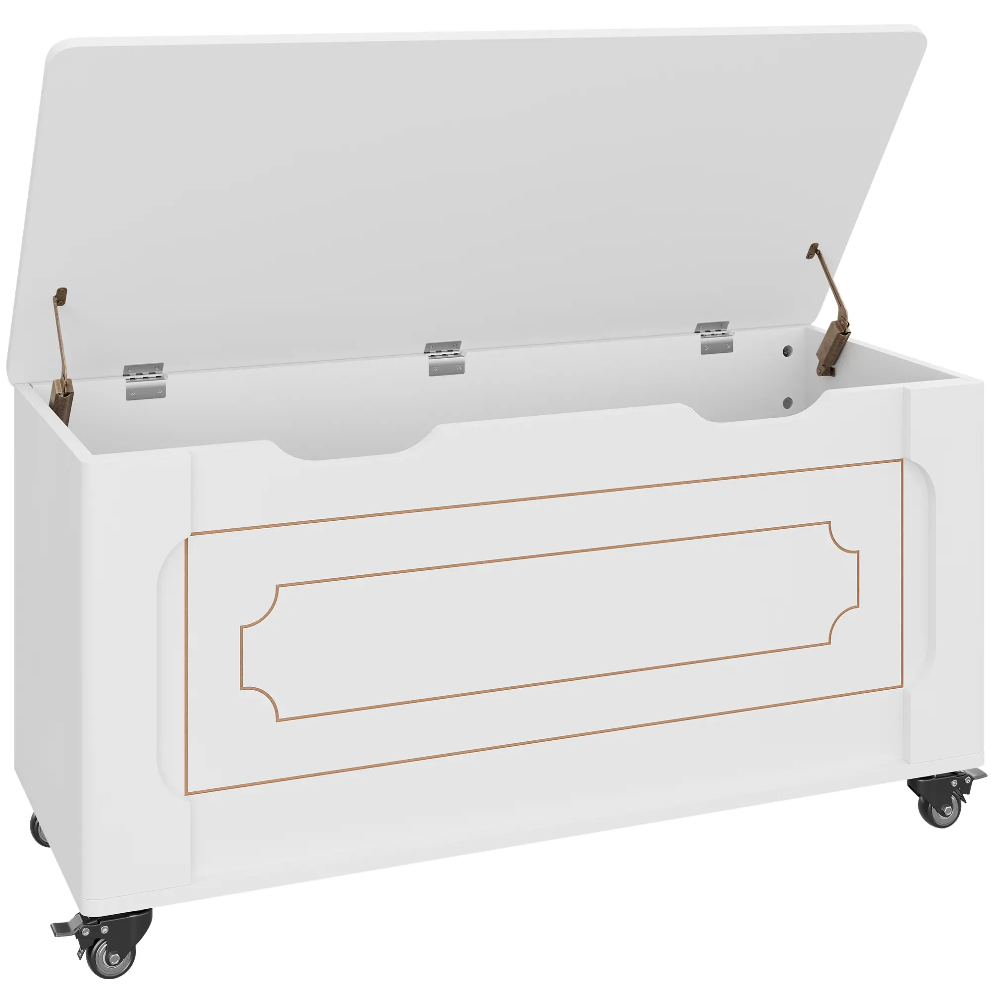 39.4" Storage Bench with Wheels, Wooden Blanket Chest with Safety Hinges & Rounded Corners, Heavy-Duty Storage Trunk for Entryway, Bedroom, White