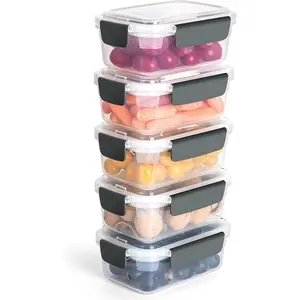 3 cup Plastic Food Storage Containers with Lids Nestable Freezer Dishwasher Safe Rectangle Container Set,5-Pack