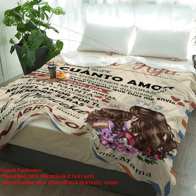 Letters & Floral Pattern Blanket, Slogan Print Blanket, 1 Count Soft Warm Throw Blanket, Air-conditioned Room Blanket, Warm Nap Blanket for Home Office Travel