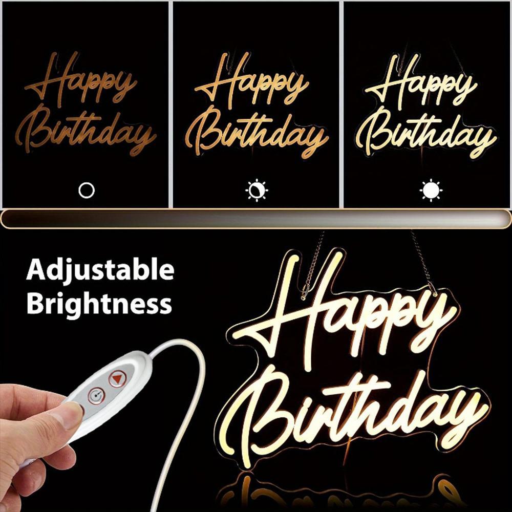 USB Powered LED Neon Light, Happy Birthday Design Background Sign, Decorative LED Mood Light for Wedding, Birthday Party, Festival, Bedroom