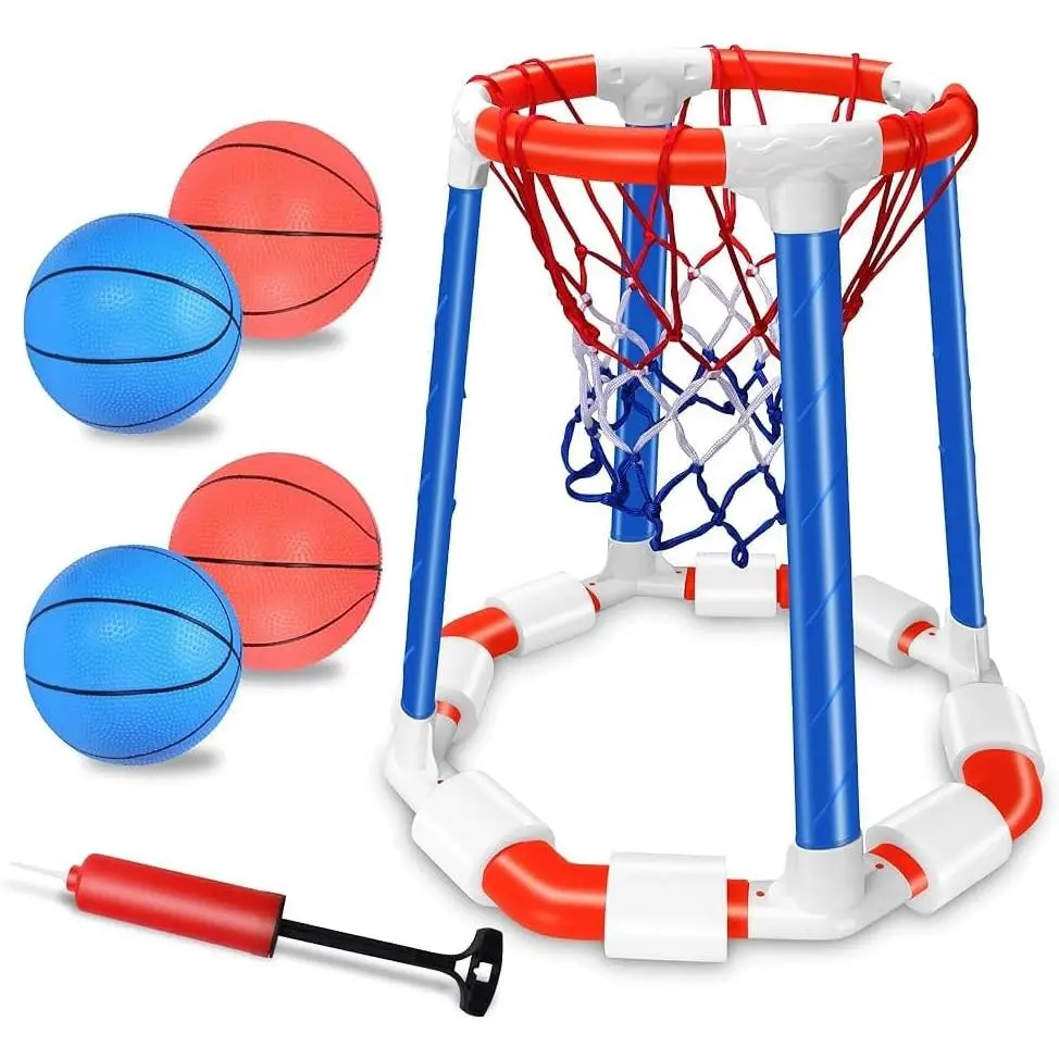 Floating Pool Basketball Hoop Set - Inflatable Basketball Hoop with 2 Balls and Pump, Durable Water Toys for Kids and Adults, Outdoor Swimming Pool Games, Summer Family Party Fun