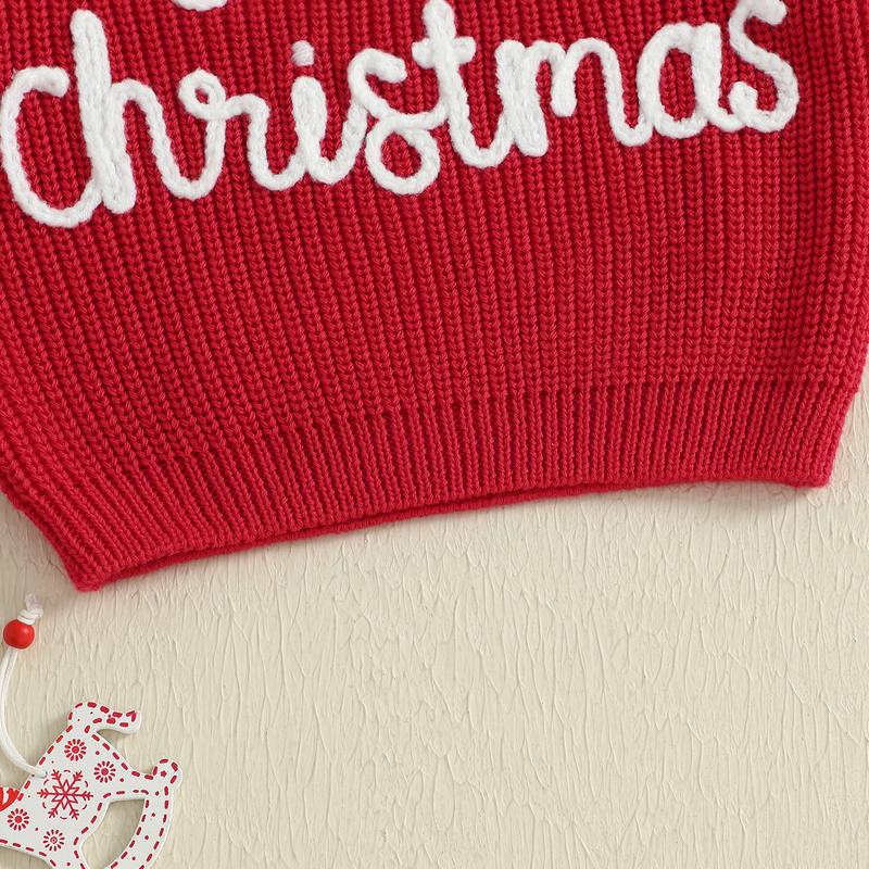 Infant Baby Girls Boy Knit Sweater Christmas Hat and Letter Embroidery Crew Neck Pullover Long Sleeve Tops 0-18 Months