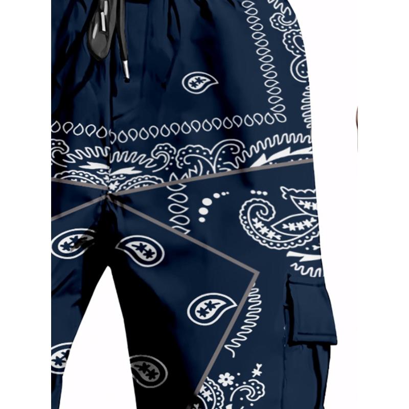 Men’s Streetwear Bandana Pattern Cargo Pants with Drawstring SpringStatements