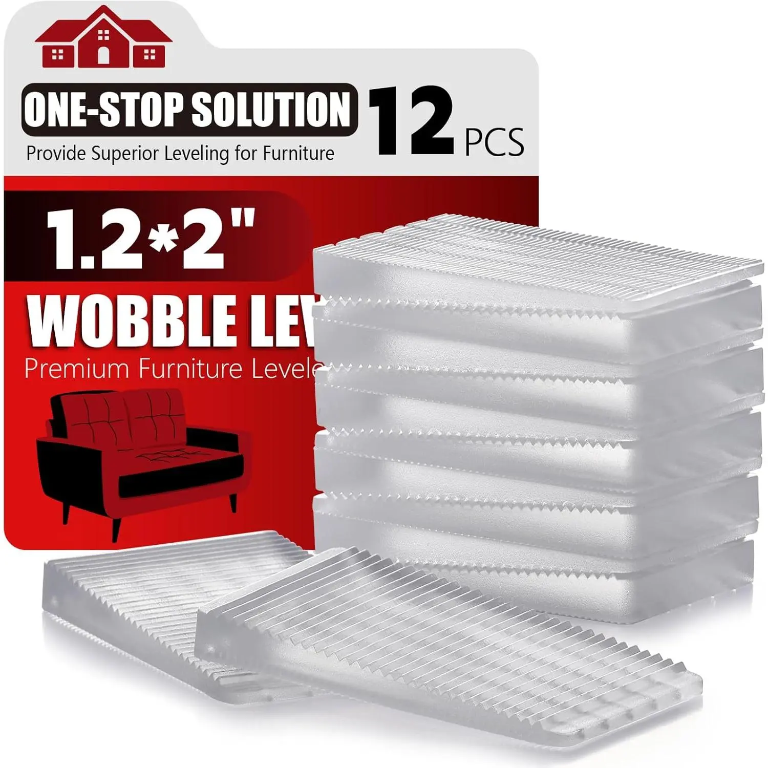 Flexible Plastic Shims 12 count Kit Size Variety | Clear Leveling Kit for  Improvement | Furniture  Stabilizers | Table & Toilet Shims - Trim-to-Fit Wedges | Stackable Design | Furniture Levelers