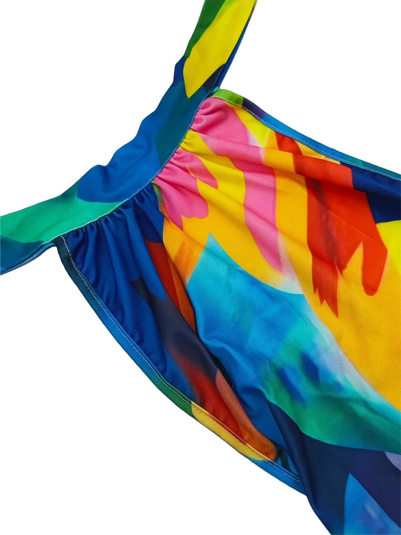 Women's All Over Print Tie Back Halter Dress, Elegant Chic Fitted Fashion Backless Maxi Dress for Daily Holiday Vacation Wear, Women Dress for Summer, Womenswear