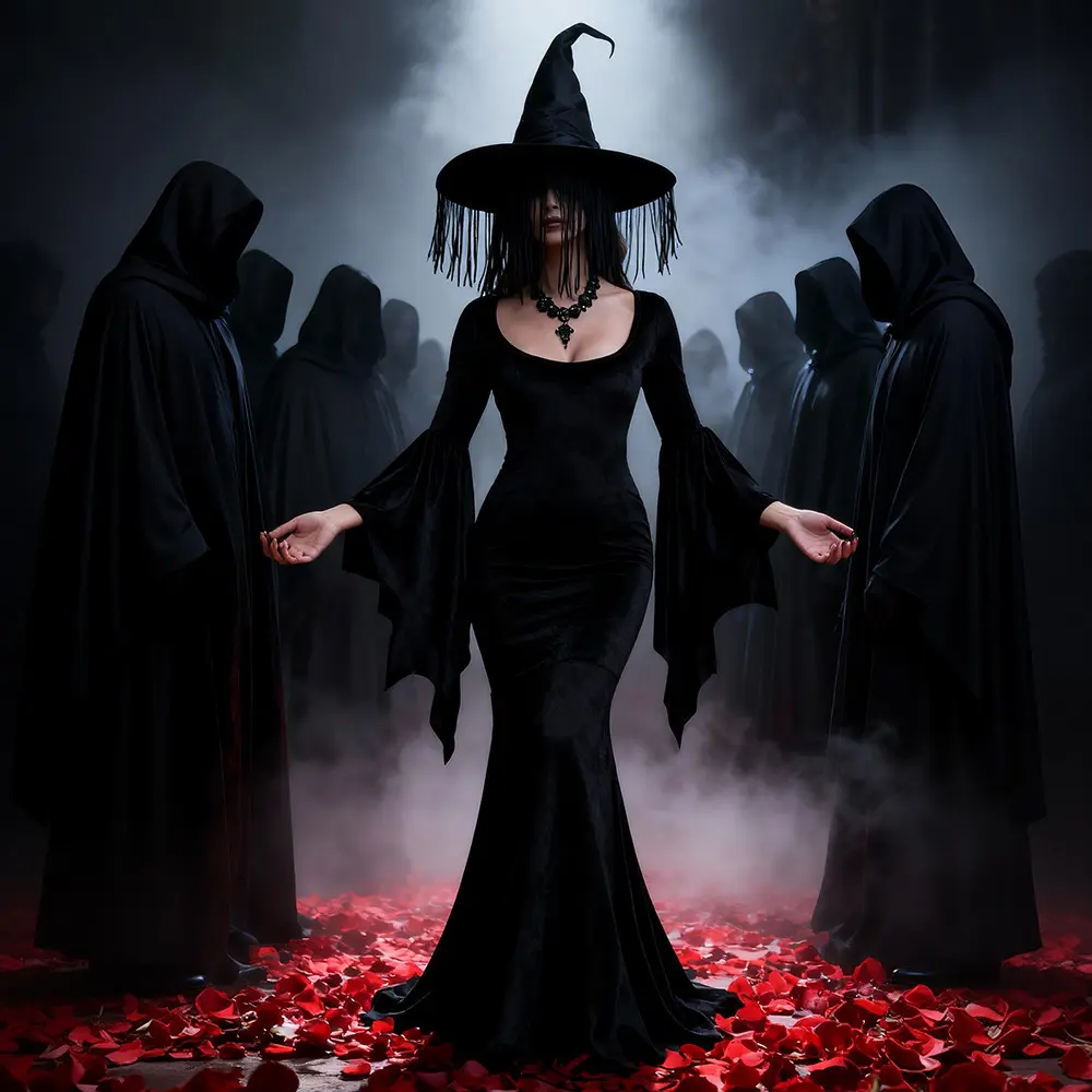 Gothic Bat Witch Full-Length Slim Fit Dress, Breathable Fabric Halloween Aesthetic Vampire Ghost Bride Costume for Halloween Cosplay Shows