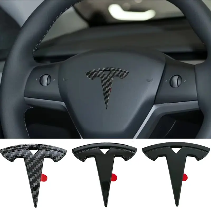 Car Steering Wheel Center Emblem Logo 3D ABS Sticker 1Pcs 55mm For Tesla Trim Frame Badge Decor Interior Logo Auto Accessories