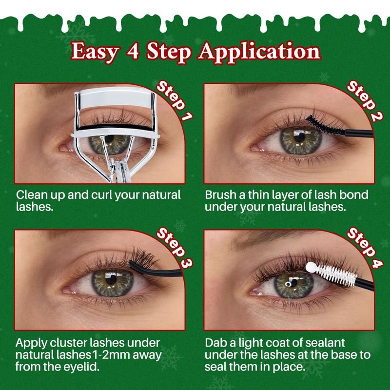 Wispy Individual Segmented False Eyelash with Lash Remover & Lashes Curler & Lash Glue & Tweezers Kit, DIY Eyelash Extensions, 1 Set Natural Curling Cluster Eyelash for Women Makeup