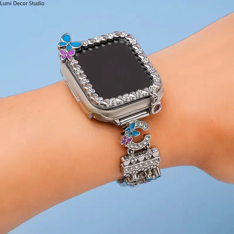 Personalized Initial Rhinestone Apple Watch Band, Luxury Crystal Bracelet Strap Featuring A–Z Letter Design Compatible with Apple Watch Series 3–9 and SE